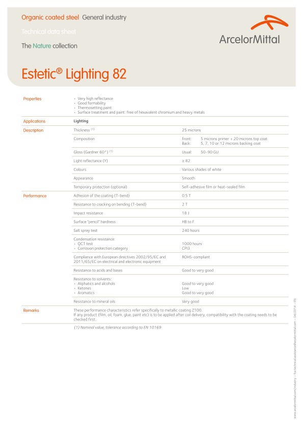 Estetic lighting data sheet