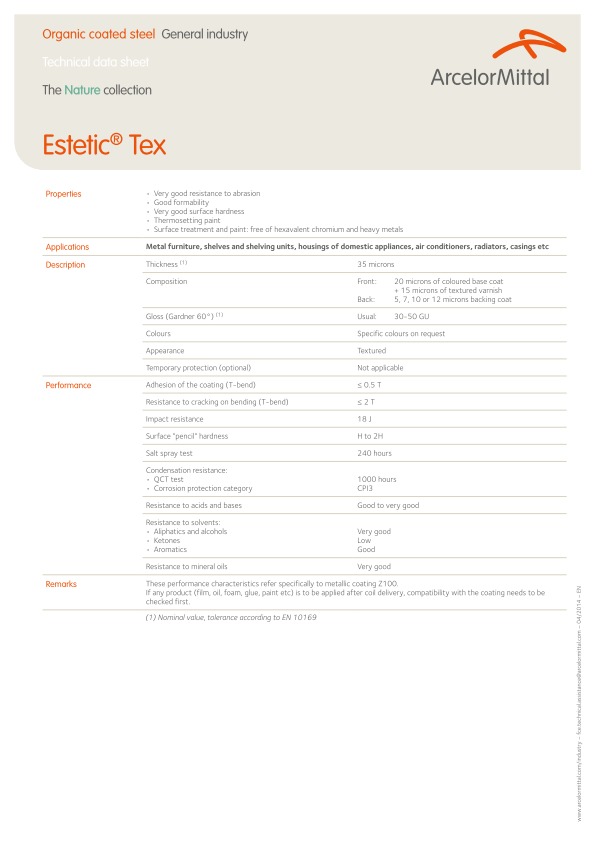 Estetic Tex data sheet