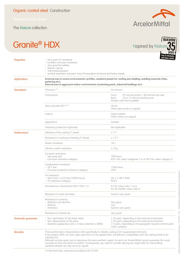 Granite HDX data sheet