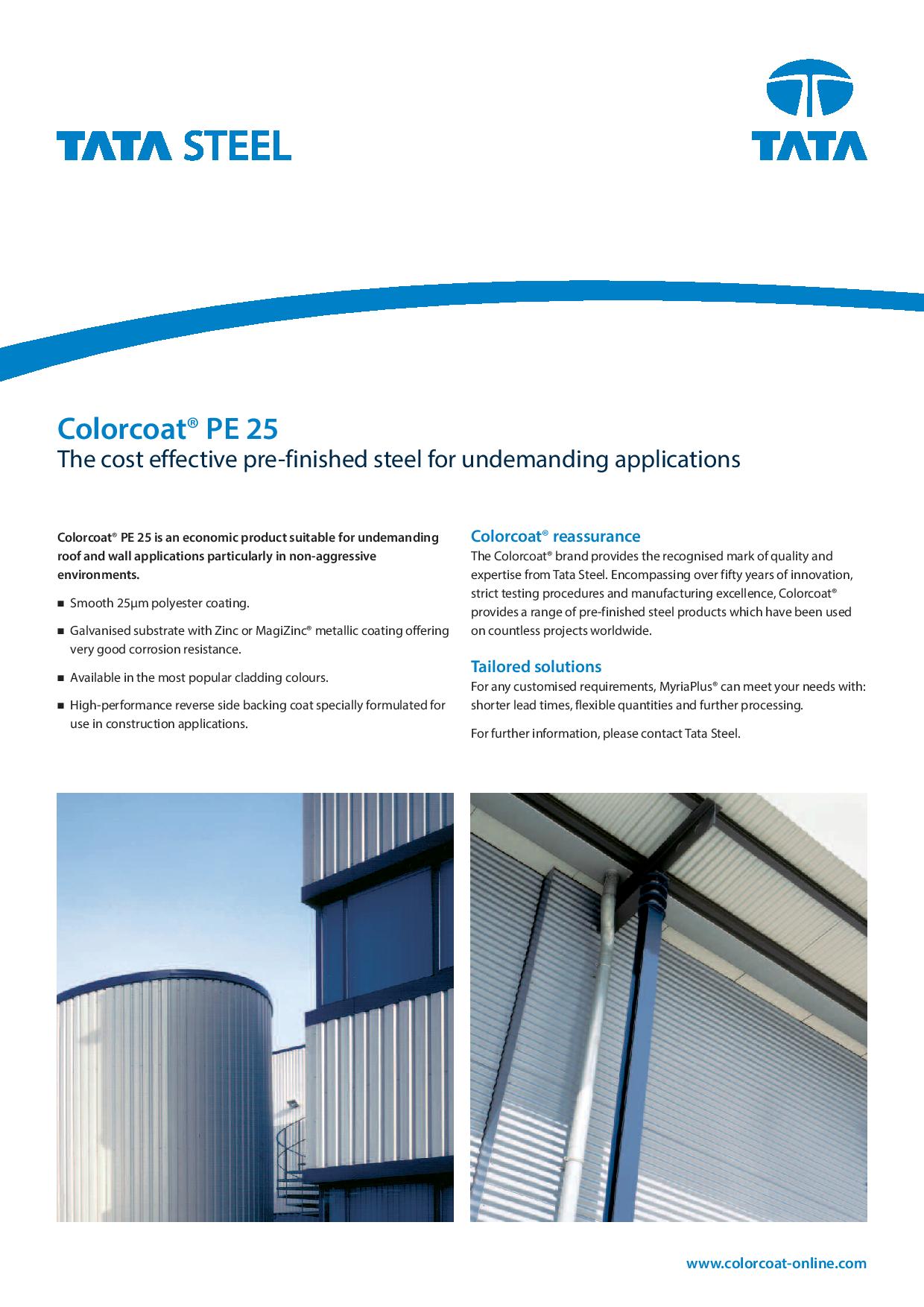 Colorcoat ® PE25 (also known as Agricultural Polyester) Data Sheets​